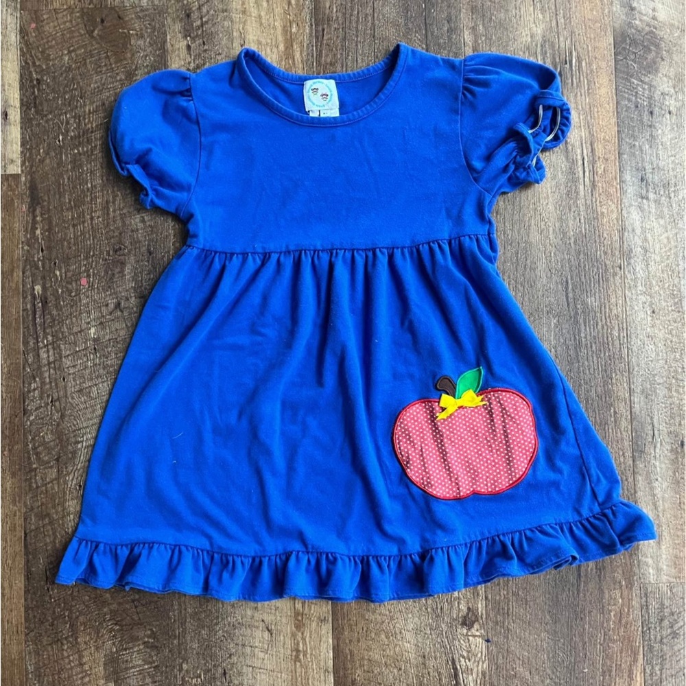 Blue Kids Dress with Apple Patch